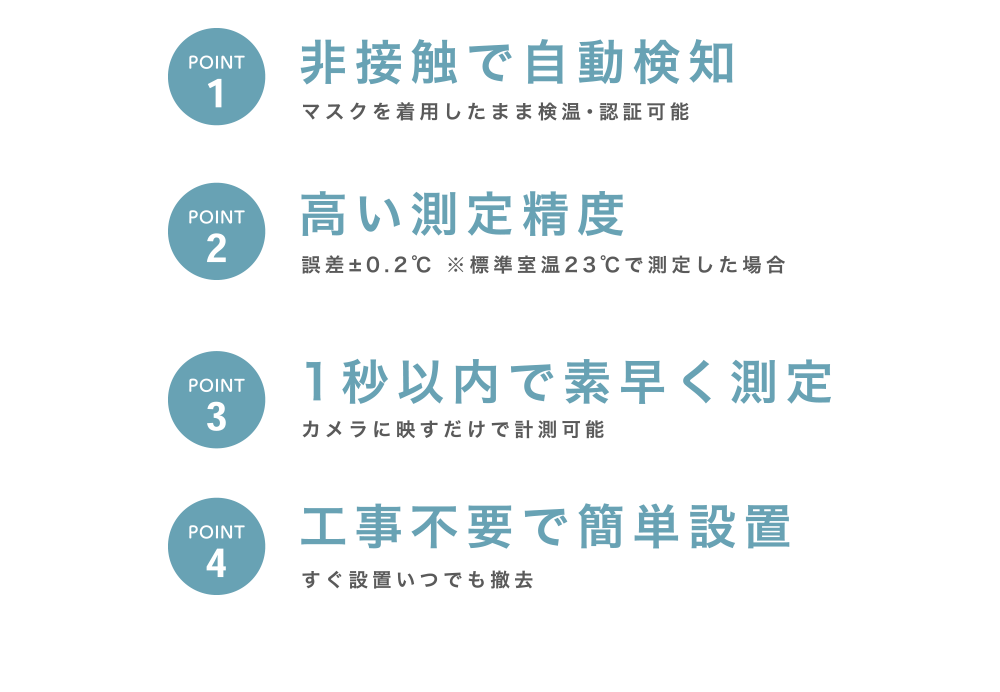 非接触で自動検知・高い測定精度・1秒以内で素早く測定・工事不要で簡単設置